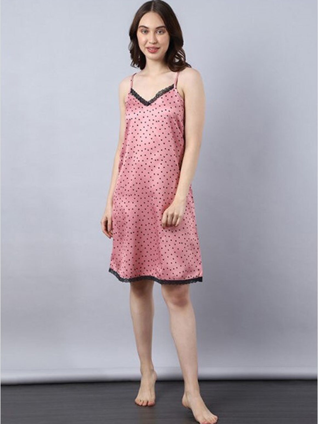 

Aila Polka Dots Printed Nightdress, Pink