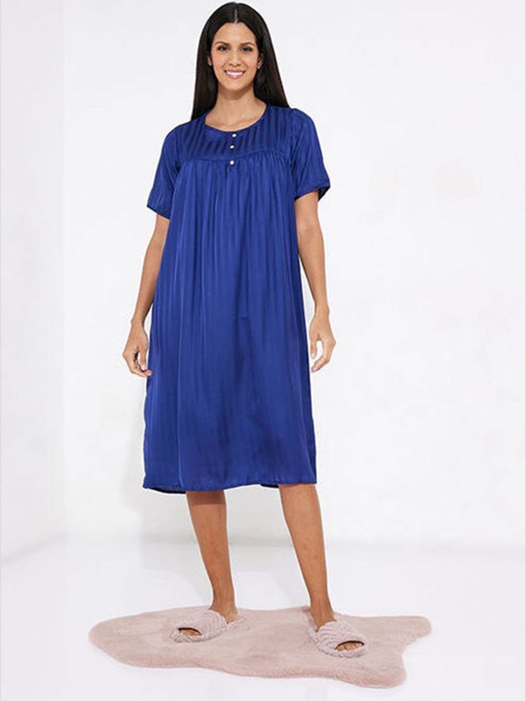 

Aila Striped Midi Nightdress, Blue