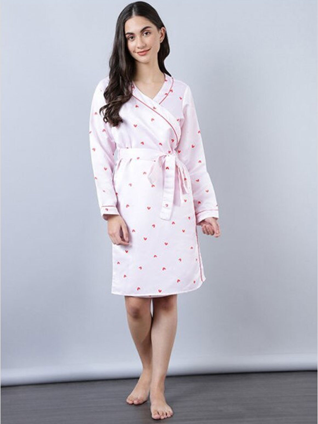 

Aila Conversational Printed Wrap Nightdress, White