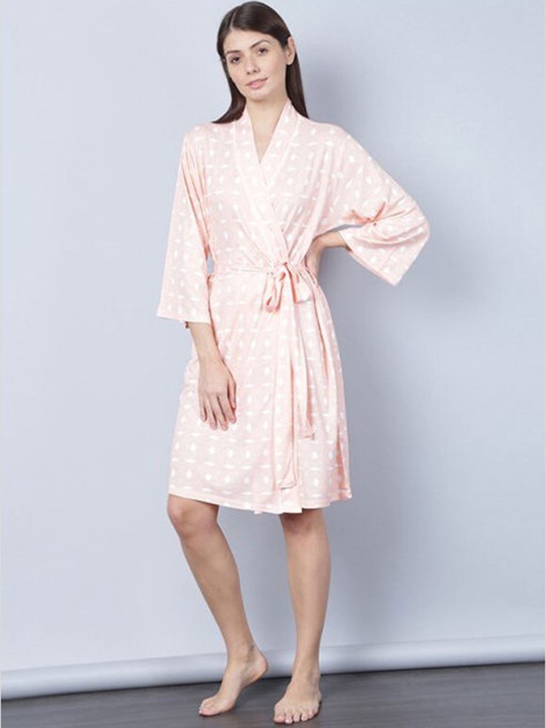 

Aila Printed Belted Bathrobe, Pink