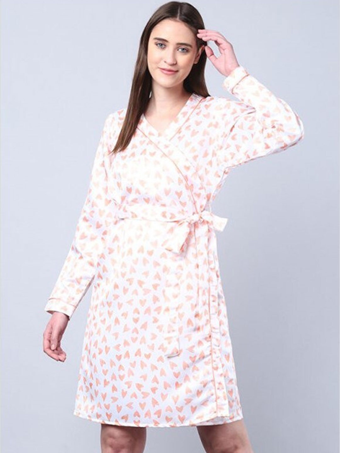 

Aila Conversational Printed Wrap Nightdress, White