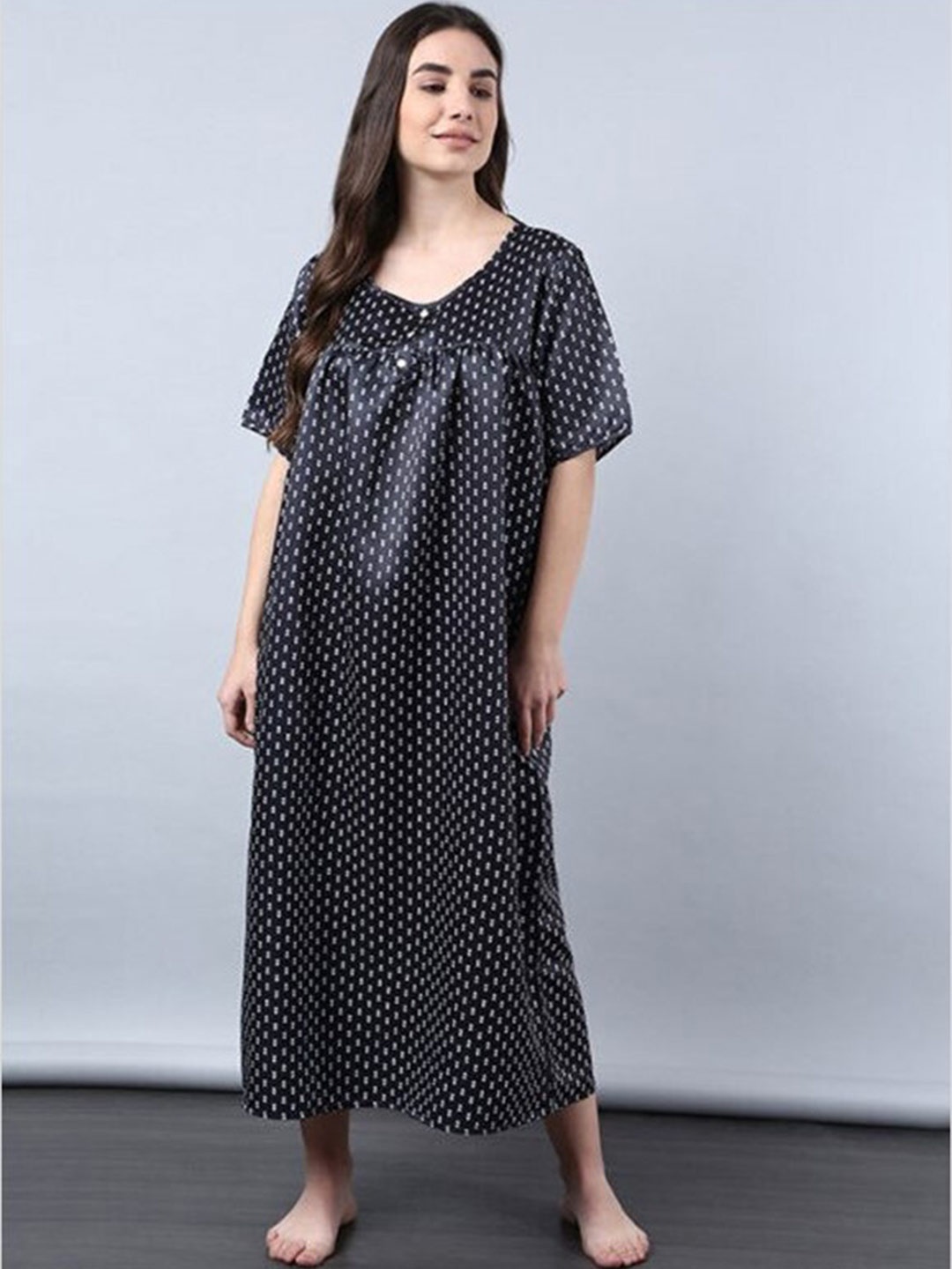 

Aila Geometric Printed Midi-Length Nightdress, Navy blue
