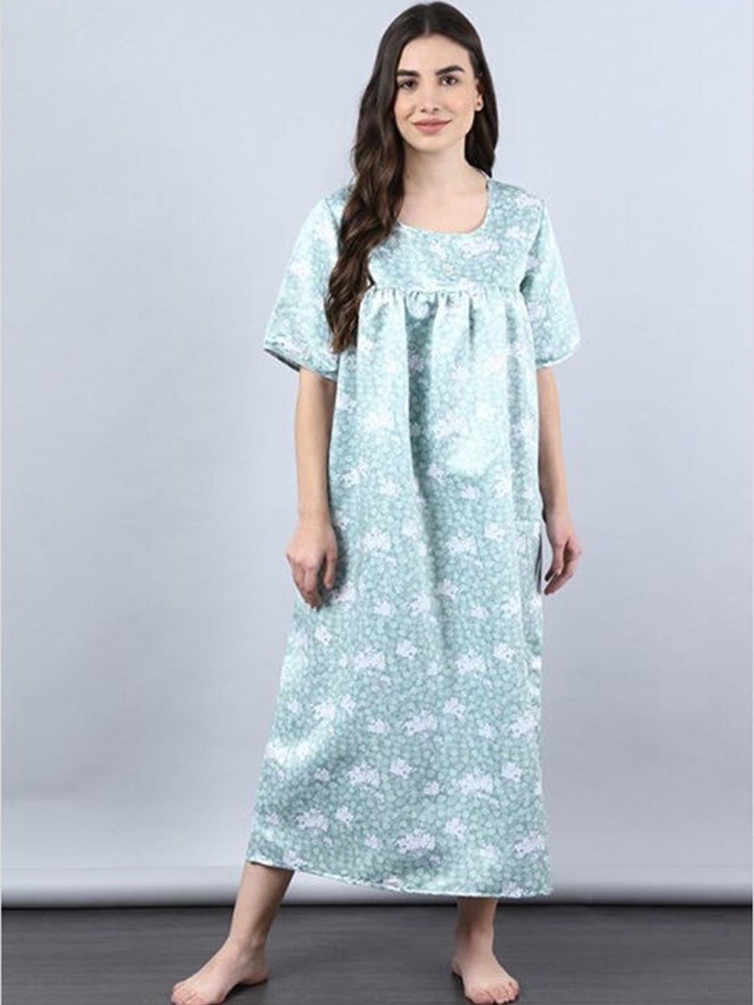 

Aila Floral Printed Midi Nightdress, Blue