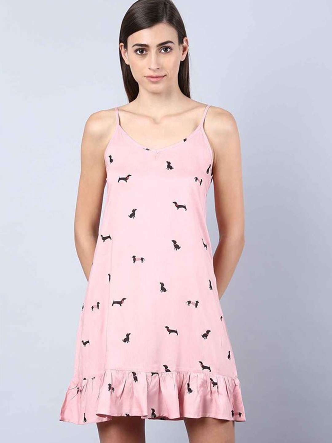 

Aila Graphic Printed Shoulder Straps Nightdress, Pink