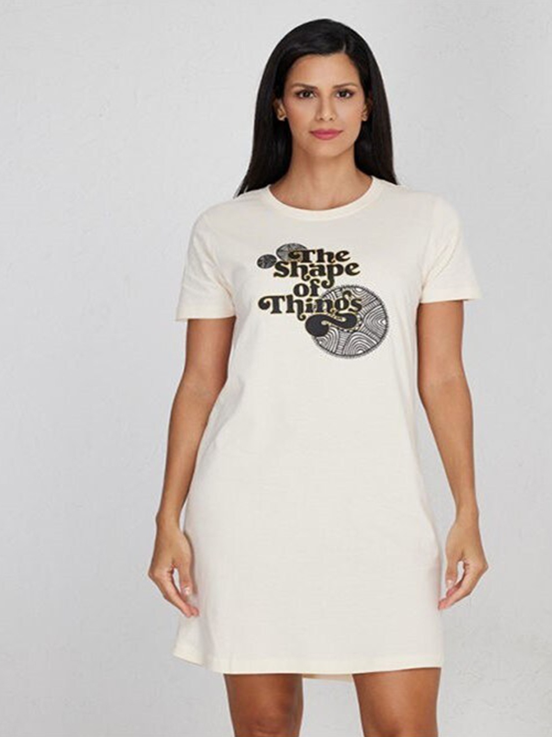 

Aila Typography Printed T-shirt Nightdress, Off white