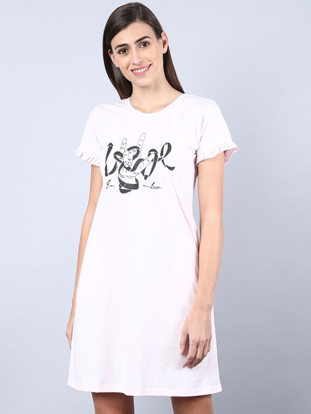 

Aila Graphic Printed T-Shirt Nightdress, White