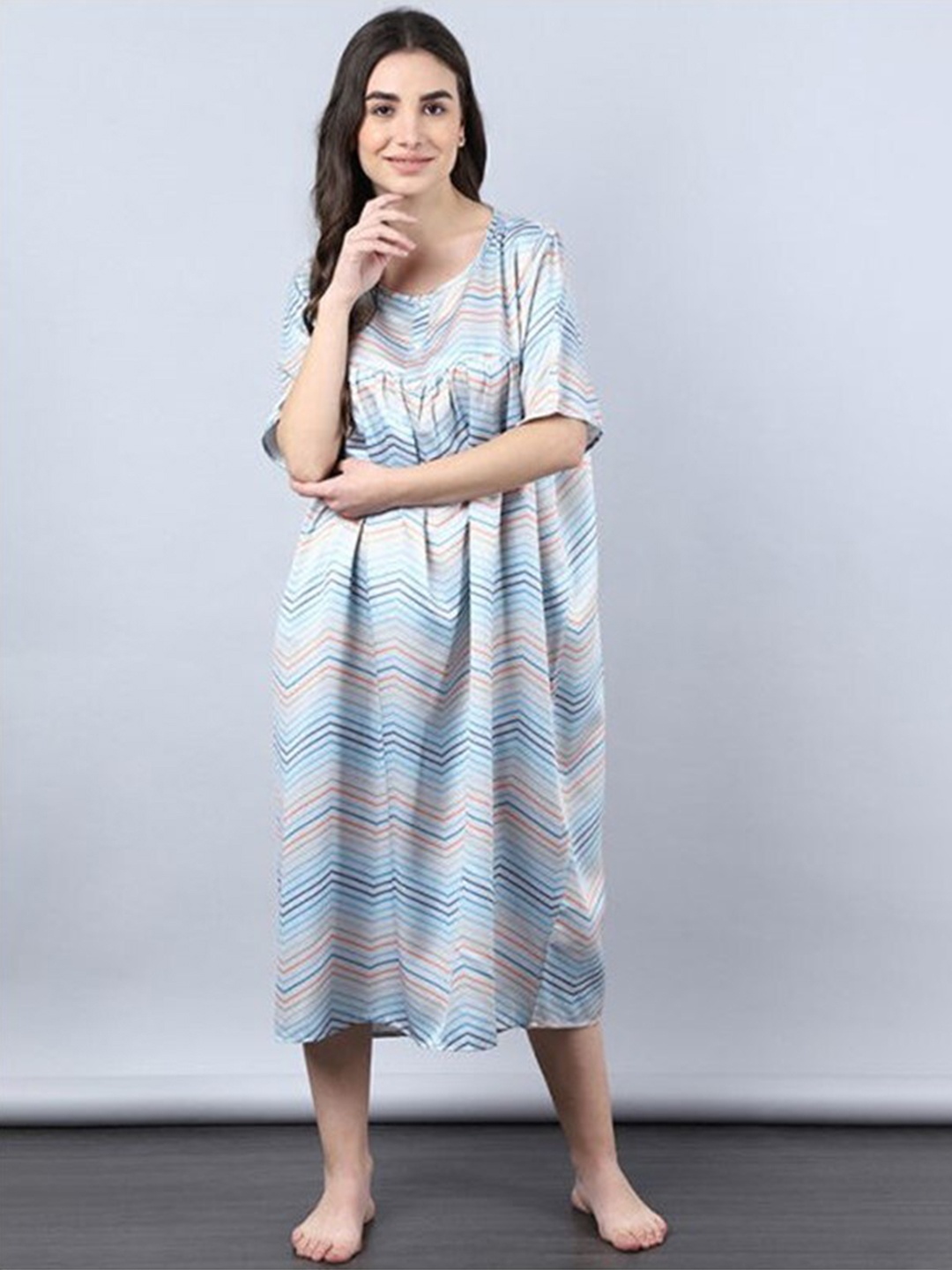 

Aila Geometric Printed Midi Nightdress, Blue