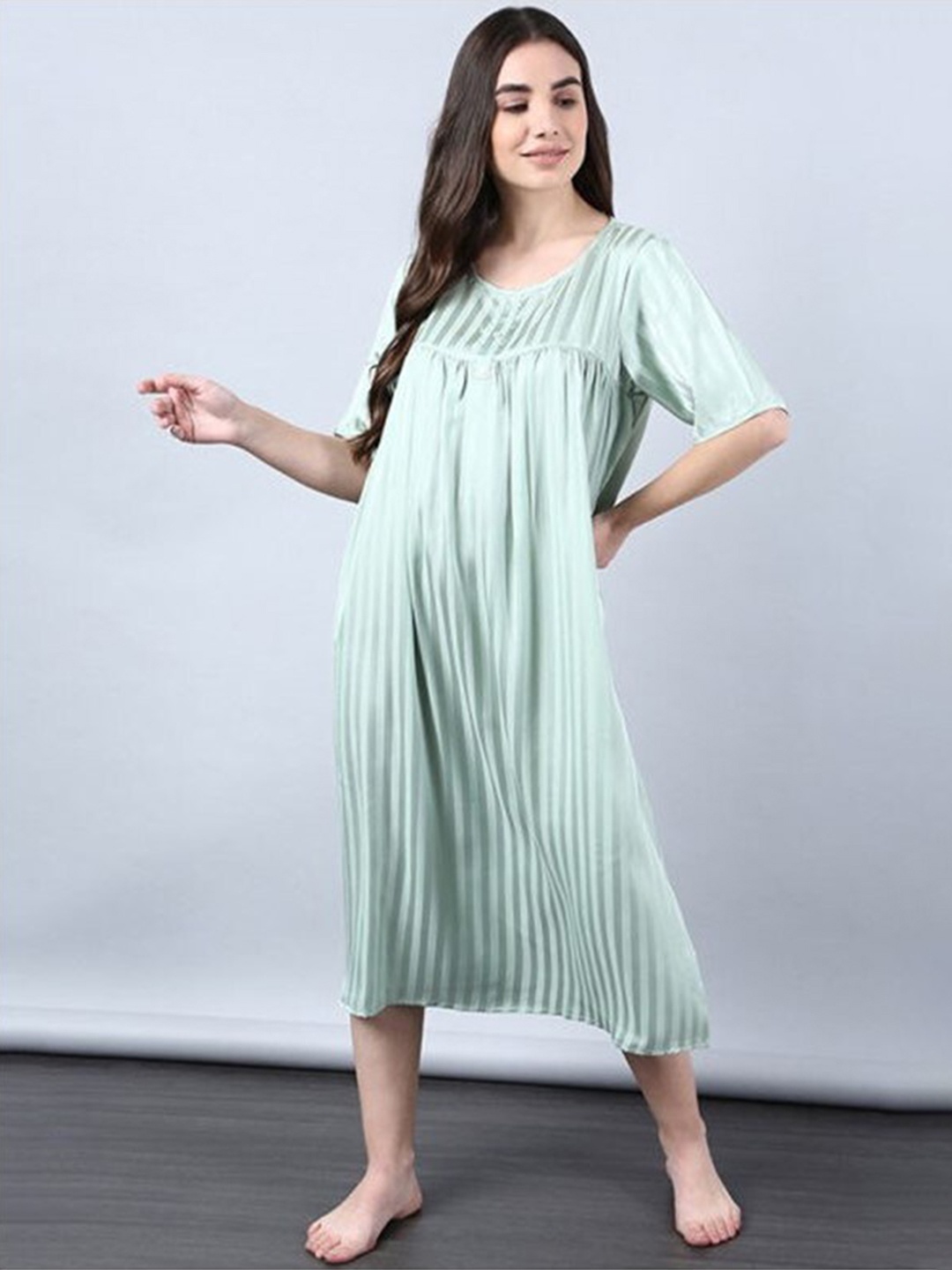

Aila Striped Nightdress, Green