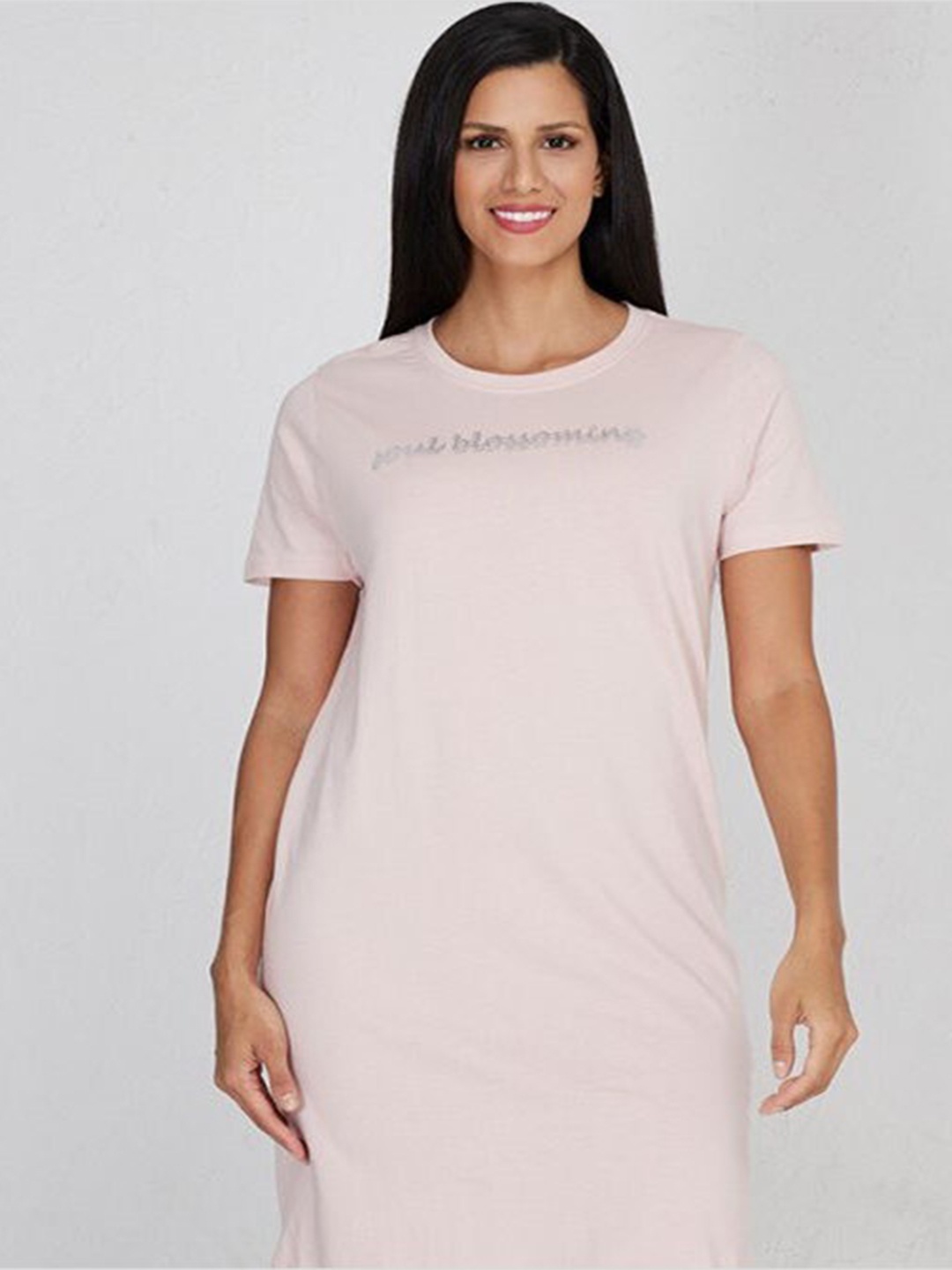 

Aila Typography Printed T-shirt Nightdress, Pink
