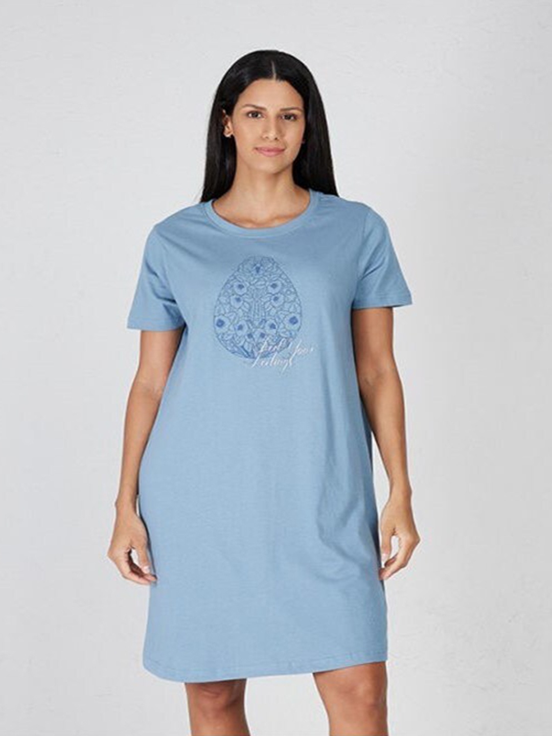

Aila Floral Printed T-shirt Nightdress, Blue