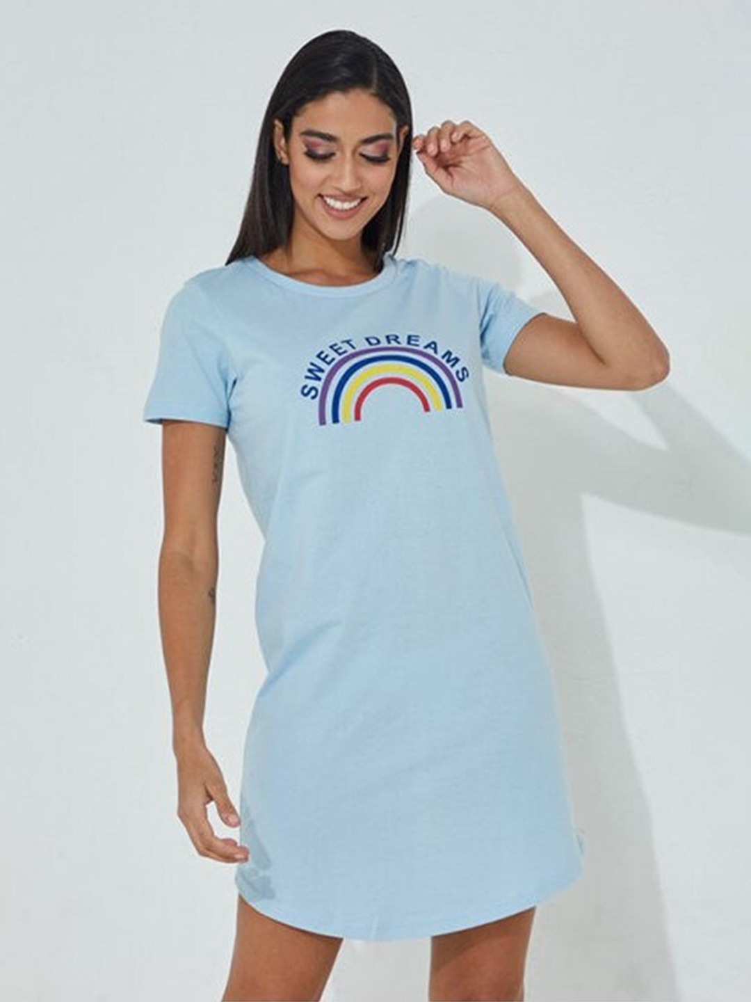 

Aila Graphic Printed T-shirt Nightdress, Blue