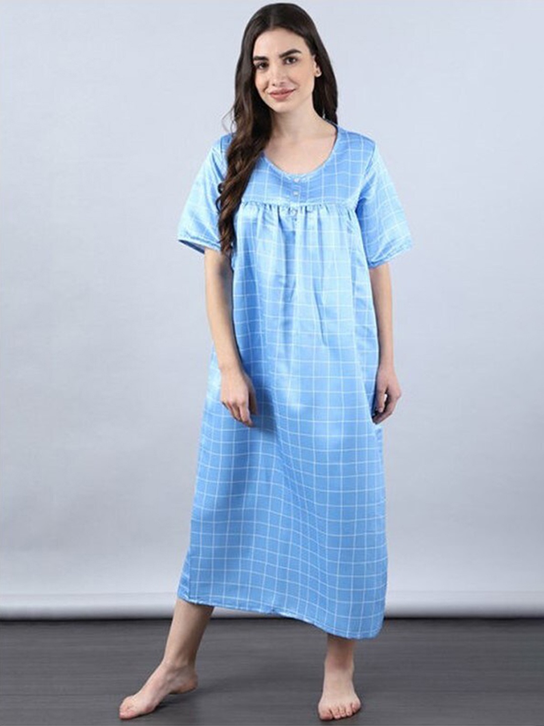 

Aila Checked Midi Nightdress, Blue
