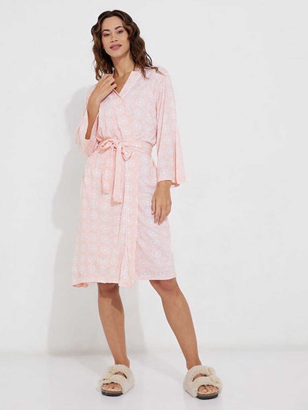 

Aila Floral Printed Wrap Nightdress, Pink