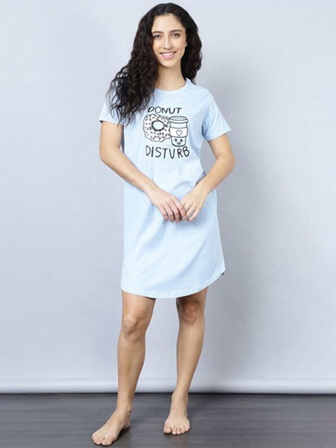 

Aila Graphic Printed T-shirt Nightdress, Blue