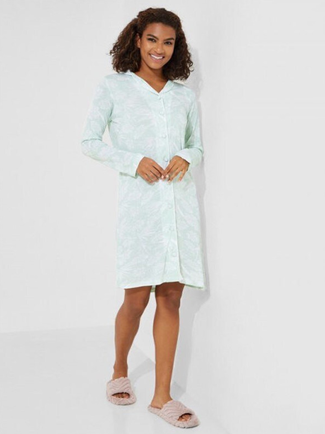 

Aila Floral Printed V-Neck Nightdress, Blue