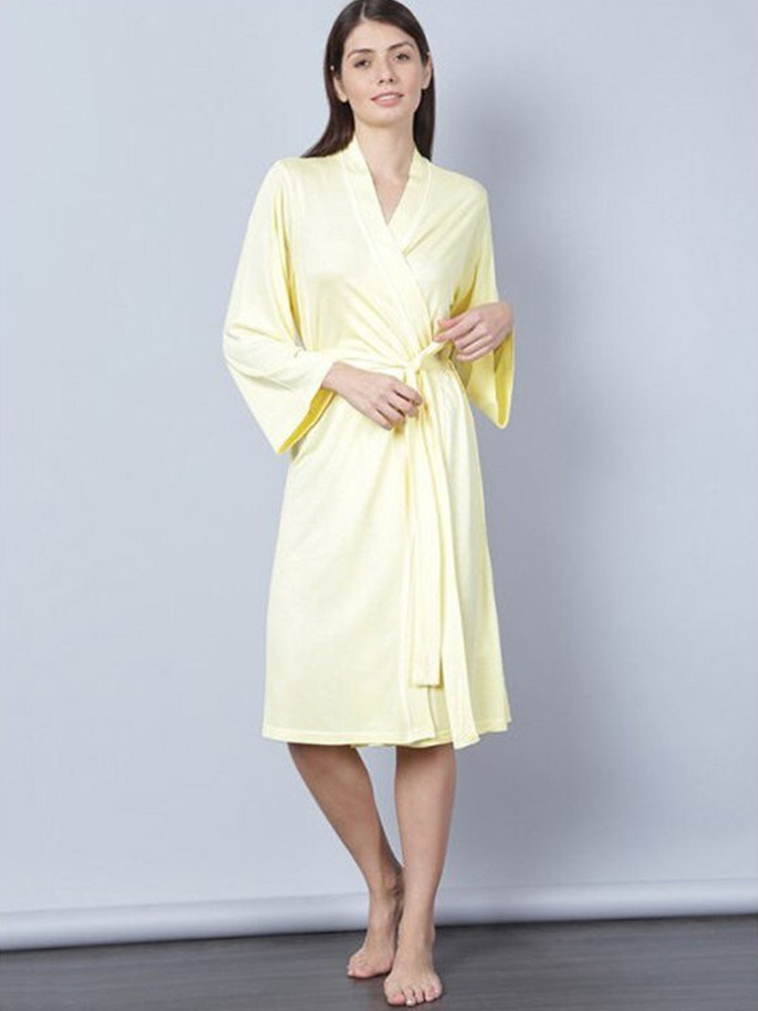 

Aila V-Neck Long Sleeves Wrap Nightdress, Yellow
