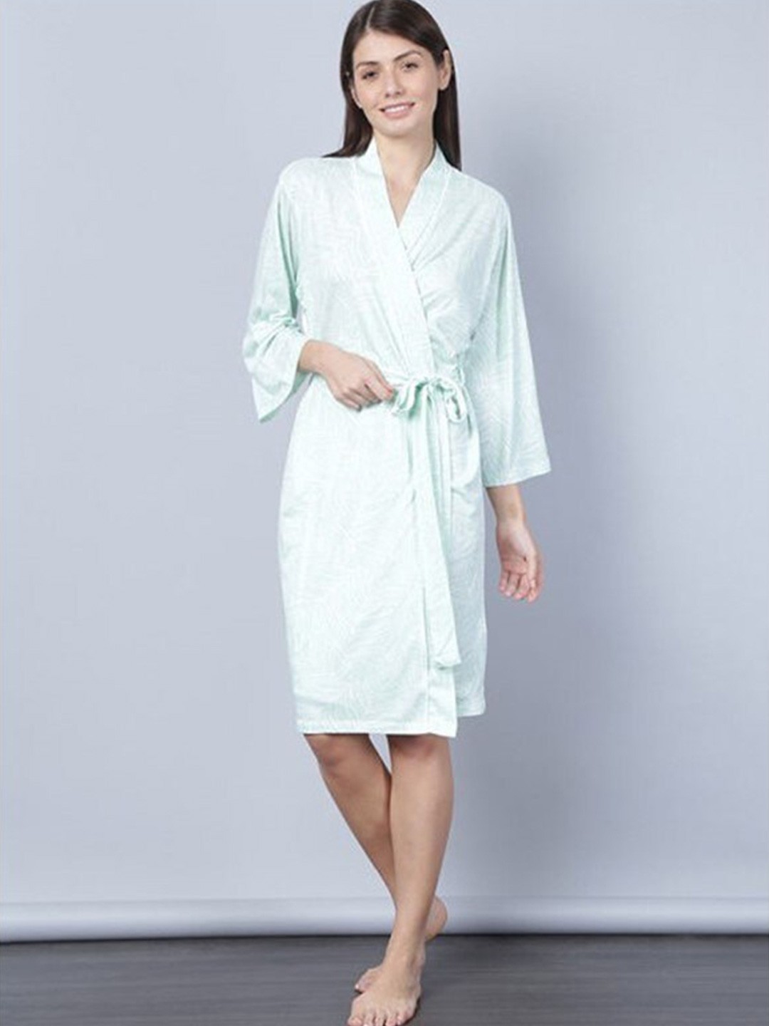 

Aila Floral Printed Wrap Nightdress, Blue