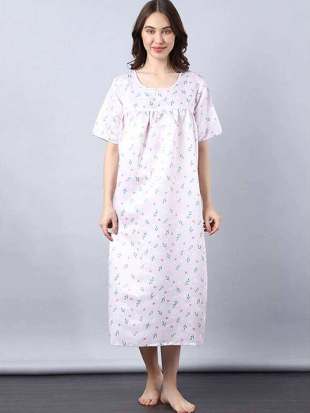 

Aila Floral Printed Nightdress, Purple