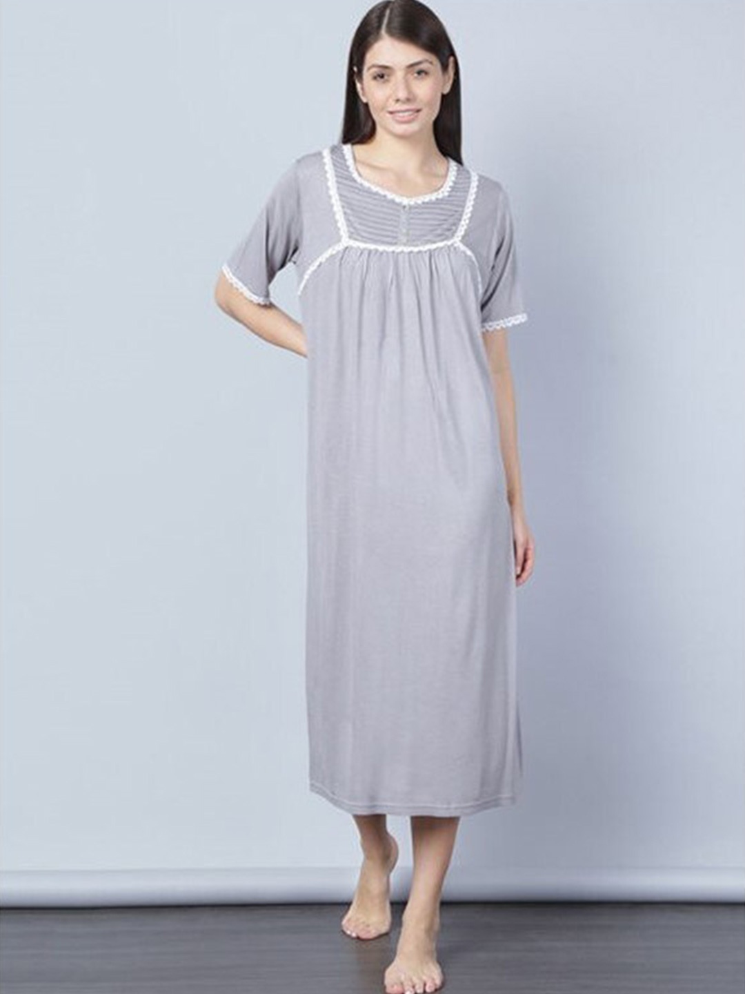 

Aila Round Neck Nightdress, Grey