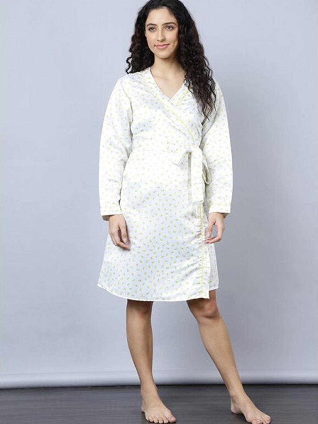 

Aila Floral Printed V-Neck Nightdress, White