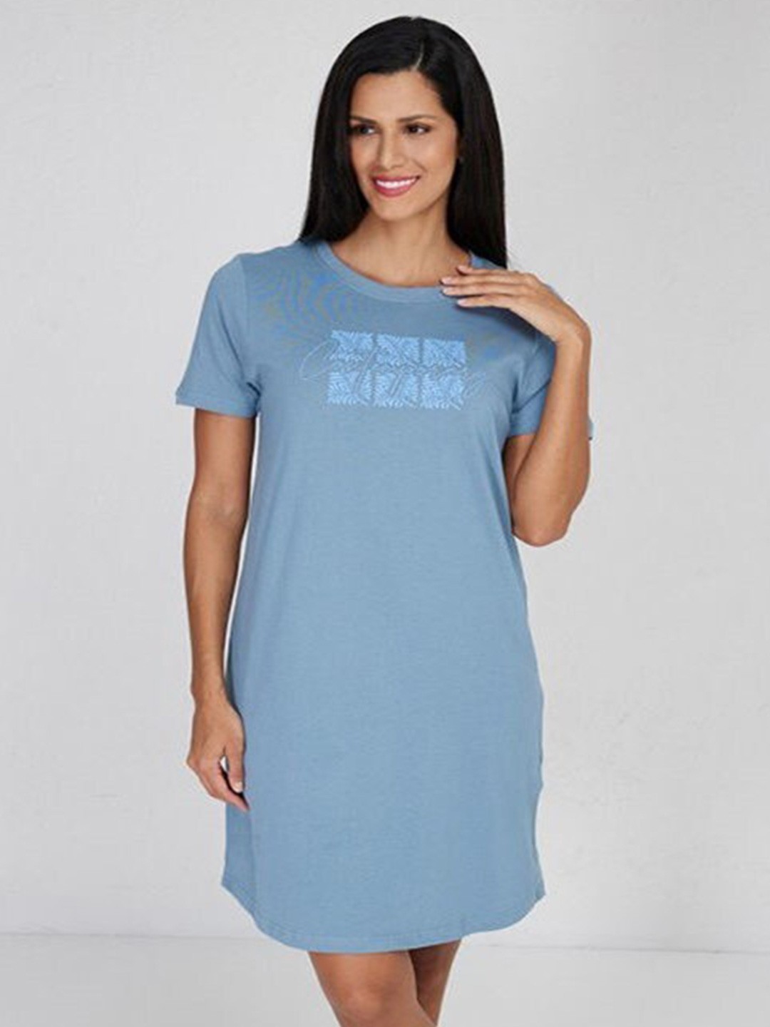 

Aila Typographic Printed T-shirt Nightdress, Blue