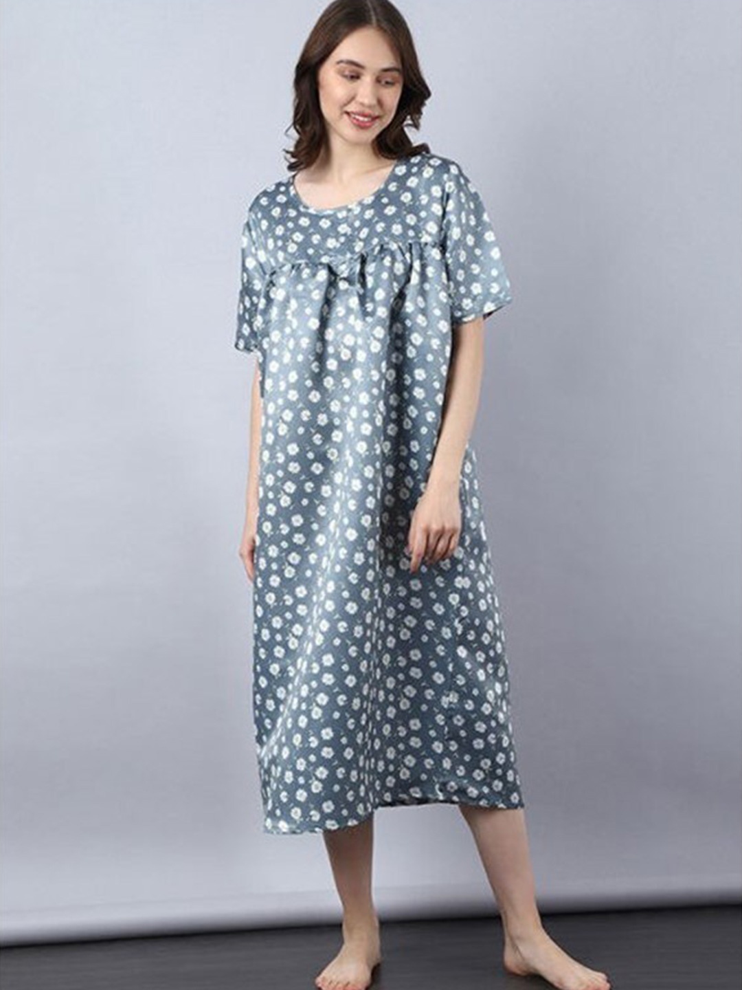 

Aila Floral Printed Midi Nightdress, Grey