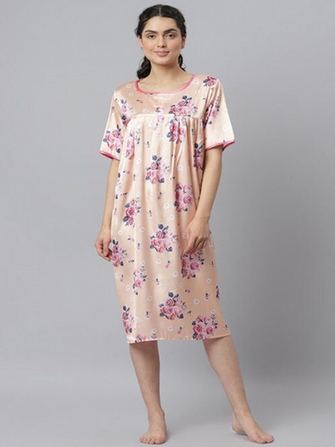

Aila Floral Printed Midi Nightdress, Beige