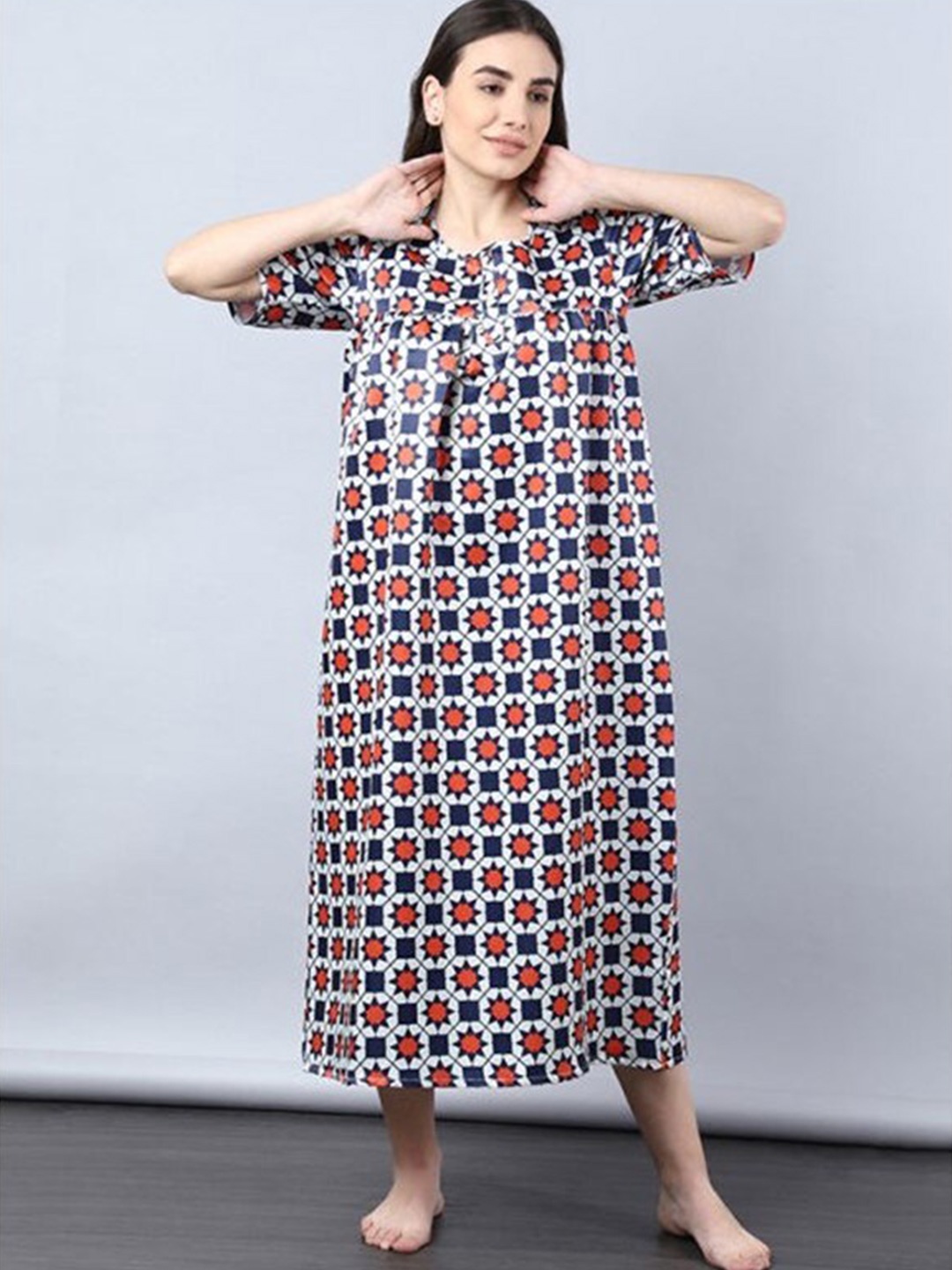 

Aila Geometric Printed Maxi Nightdress, Blue