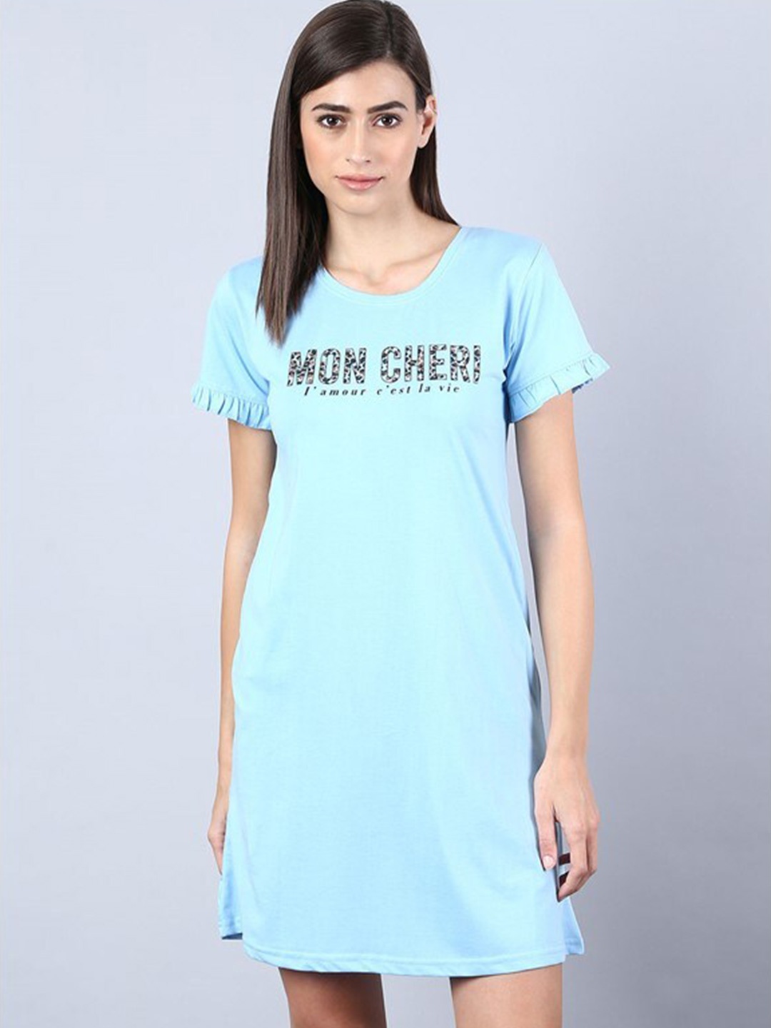 

Aila Typography Printed Nightdress, Blue