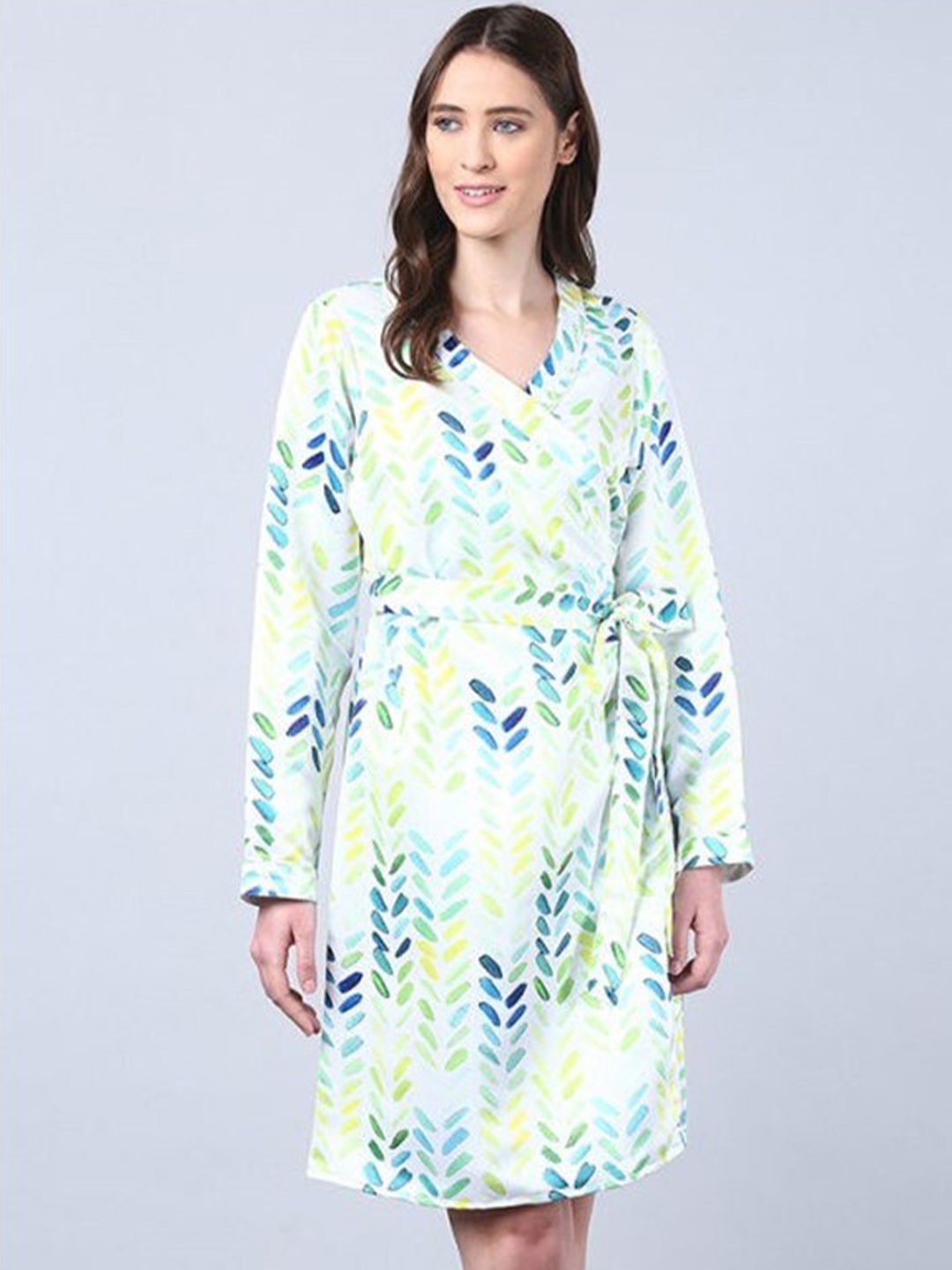 

Aila Floral Printed Wrap Nightdress, White