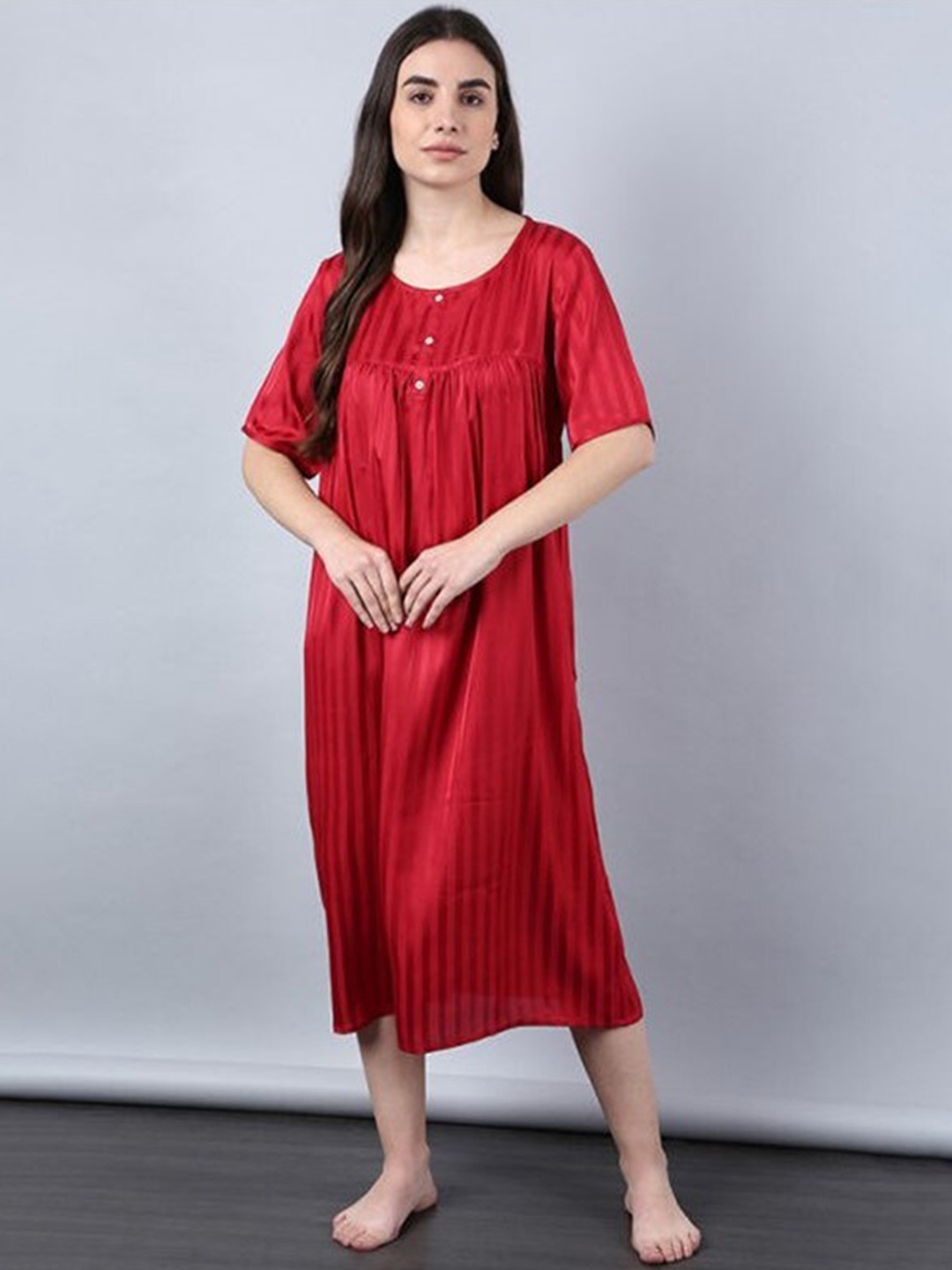 

Aila Striped Midi Nightdress, Red