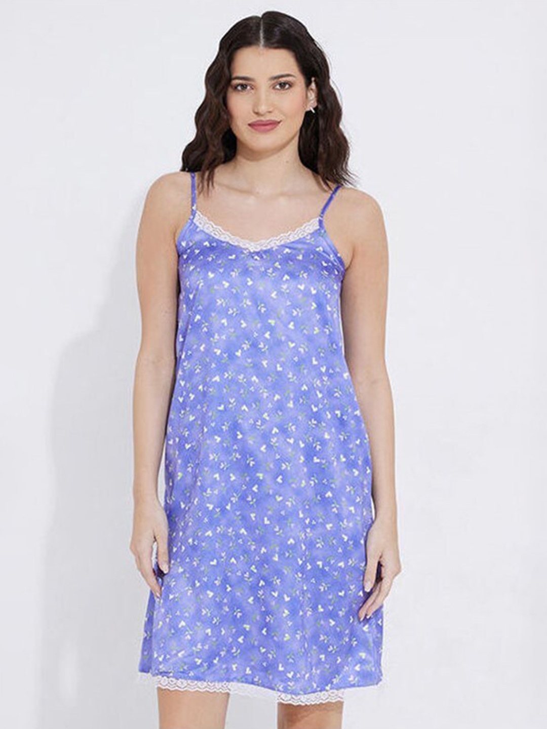 

Aila Floral Printed Shoulder Straps Nightdress, Purple