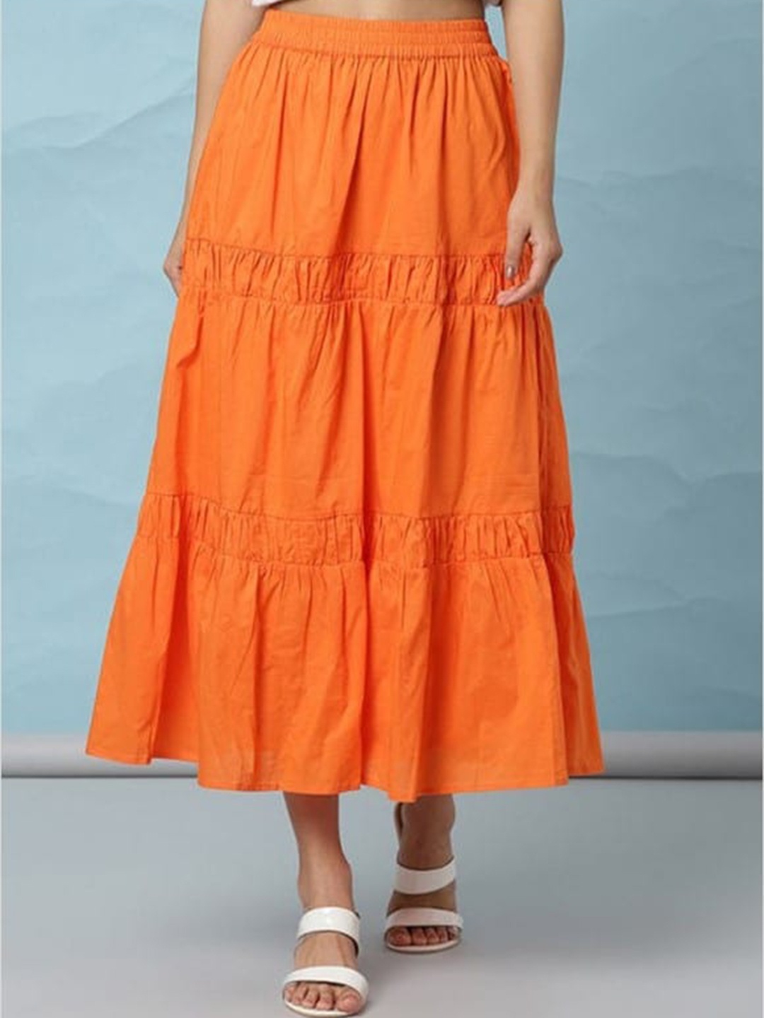 

Aila Gathered Tiered Maxi Skirt, Orange