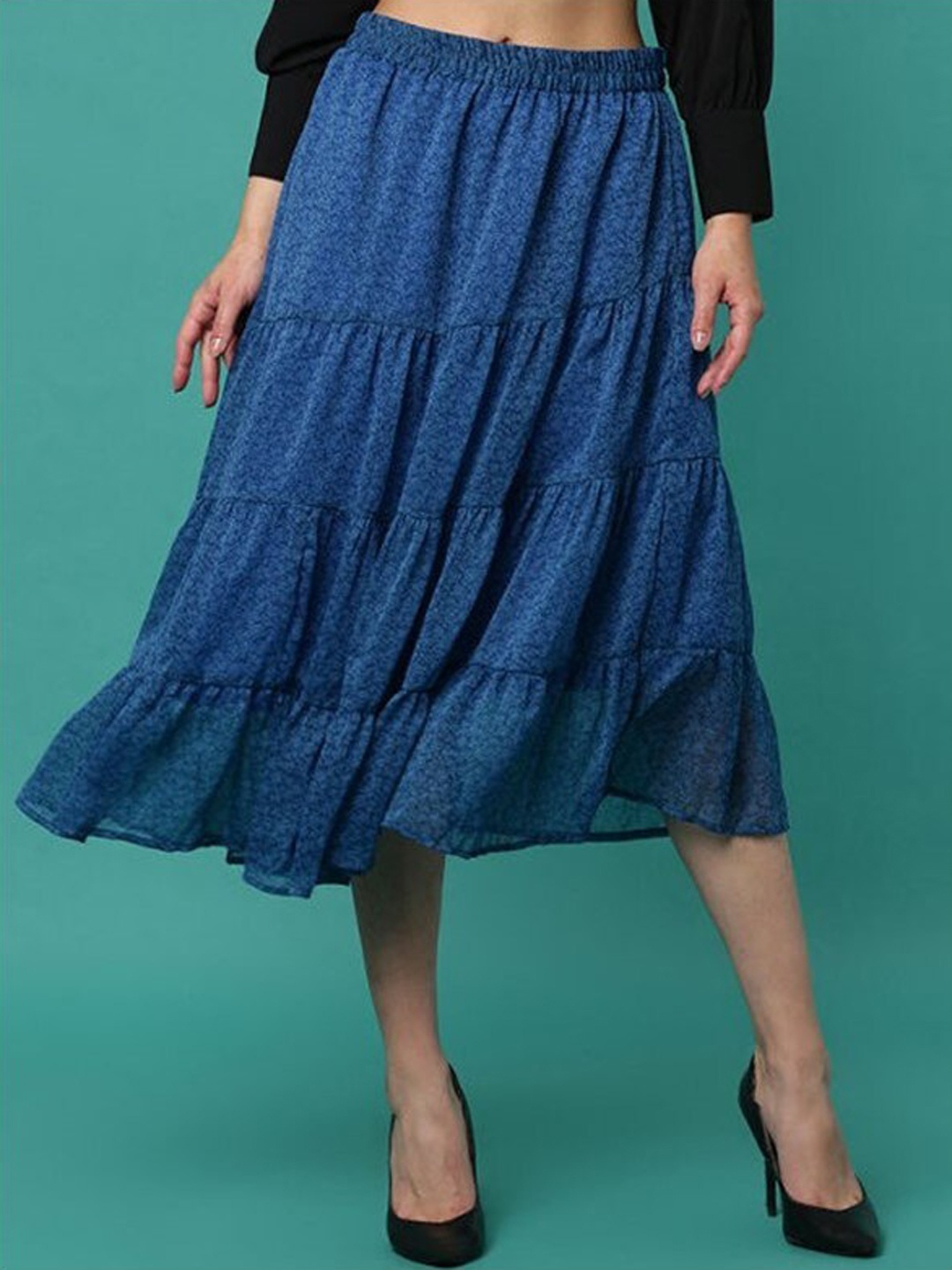 

Aila Abstract Printed Tiered Midi Skirt, Navy blue