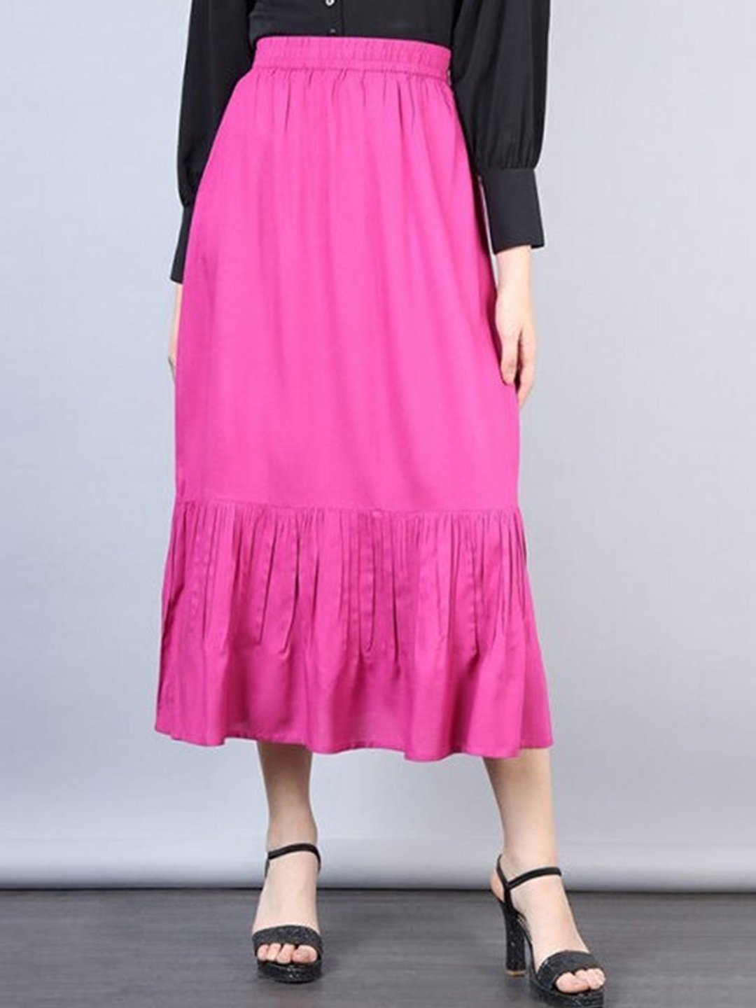

Aila Pleated Tiered Maxi Skirt, Fuchsia