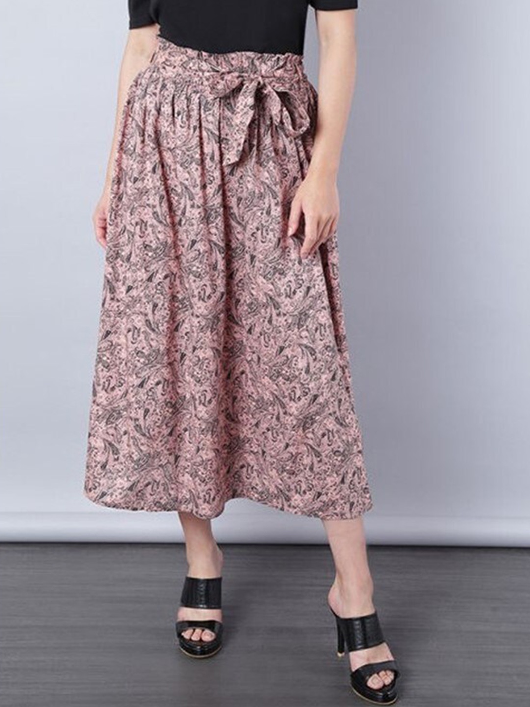 

Aila Printed Flared Midi Skirts, Pink
