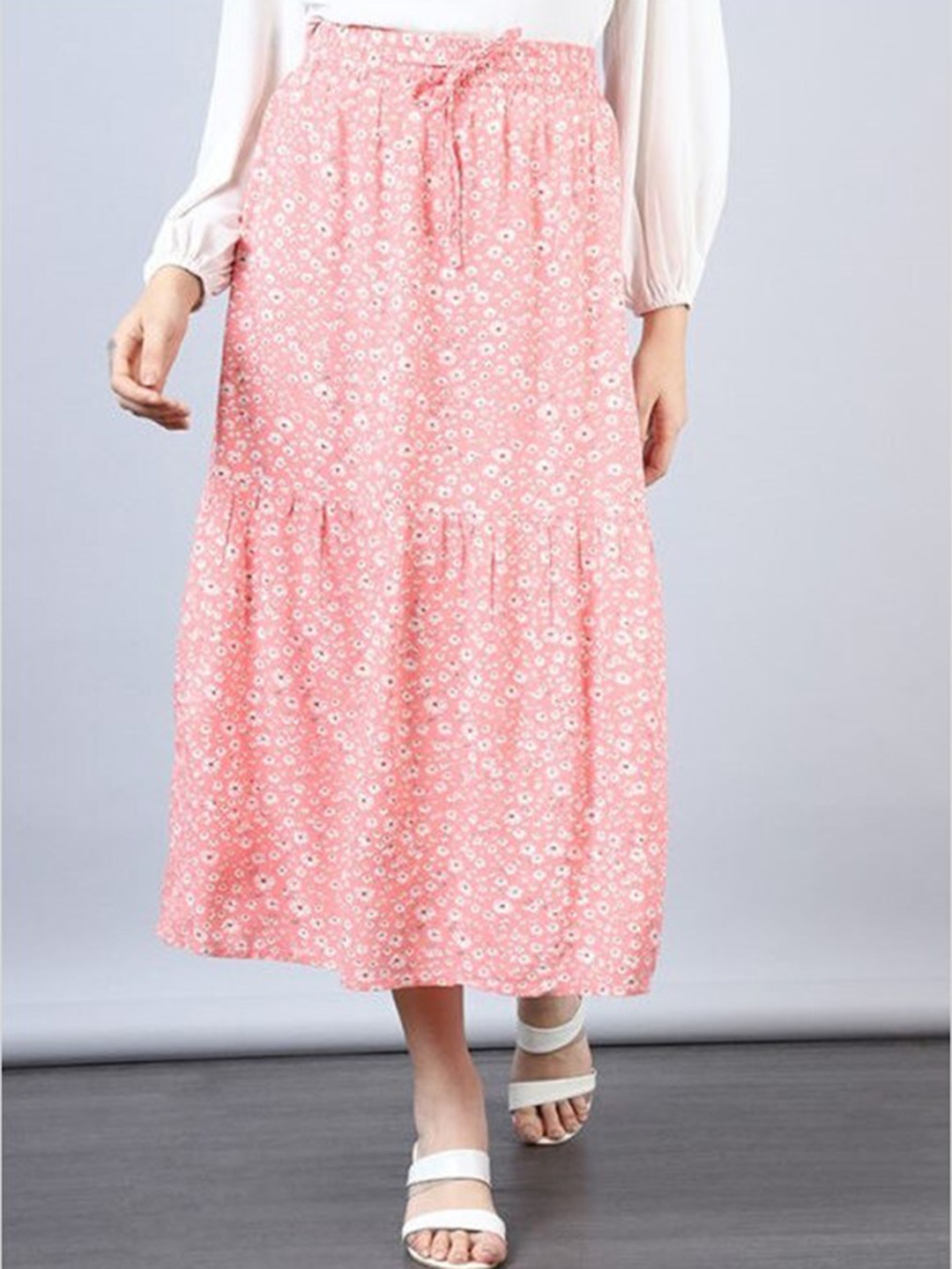

Aila Printed Tiered Midi Skirts, Peach