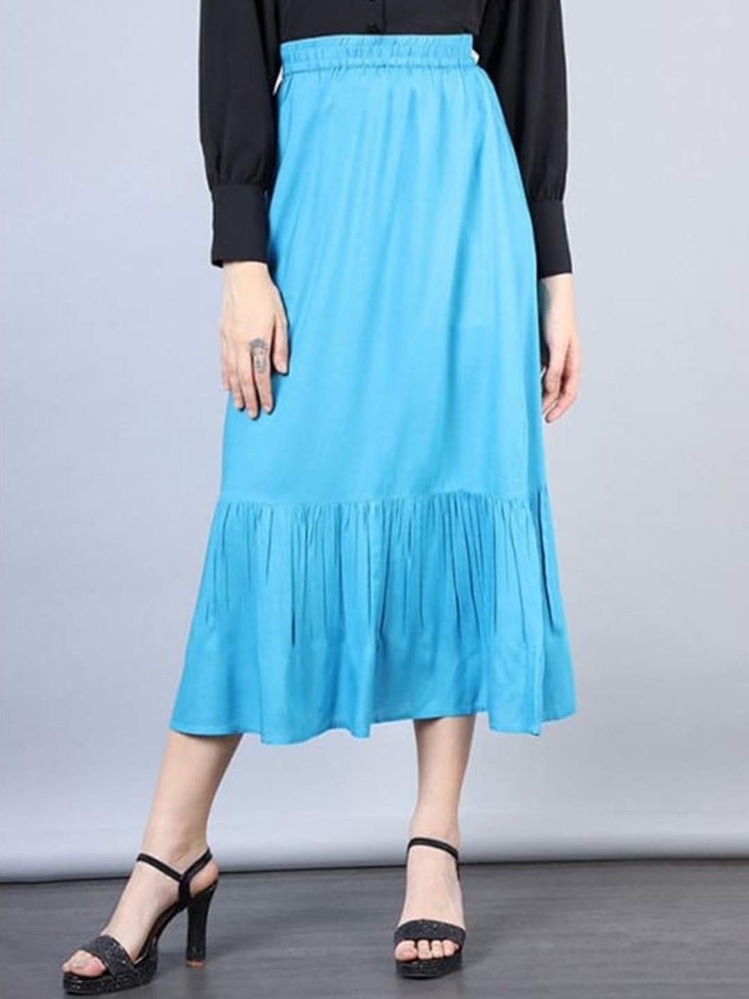 

Aila Gathered Flared Midi Skirts, Blue