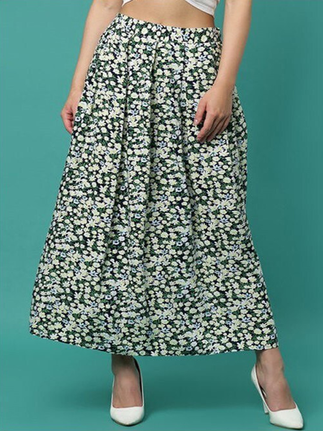 

Aila Floral Printed Flared Maxi Skirts, White