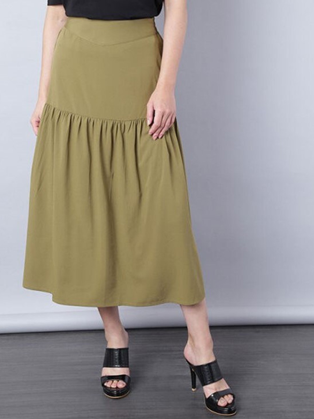 

Aila Flared Midi Skirt, Olive