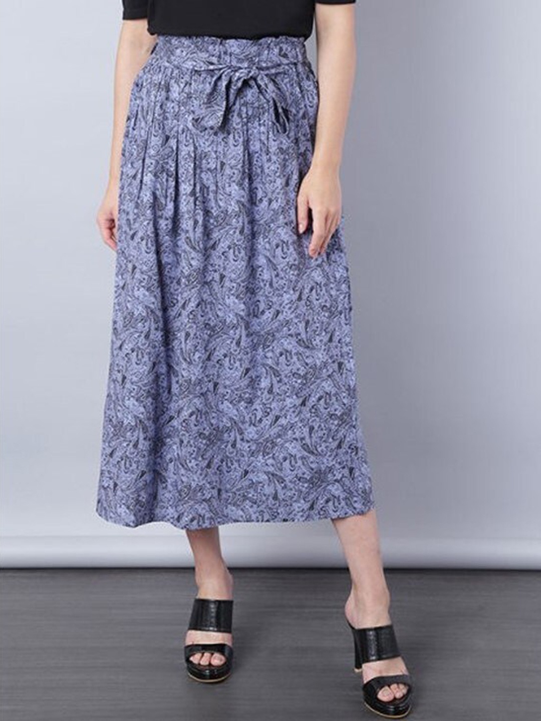 

Aila Paisley Printed Tie-Ups A-Line Midi Skirt, Navy blue