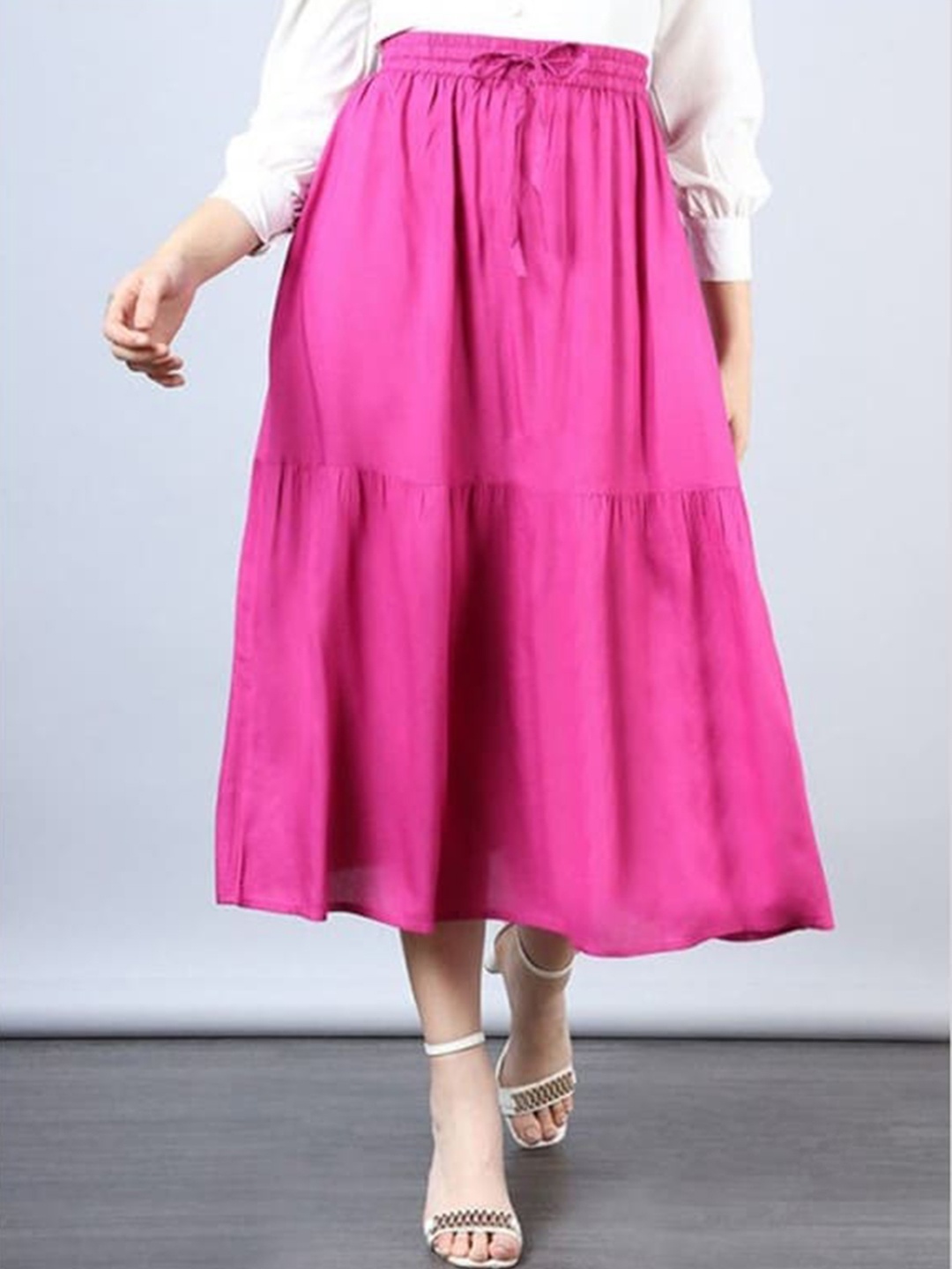 

Aila Tiered Midi Length Skirt, Fuchsia