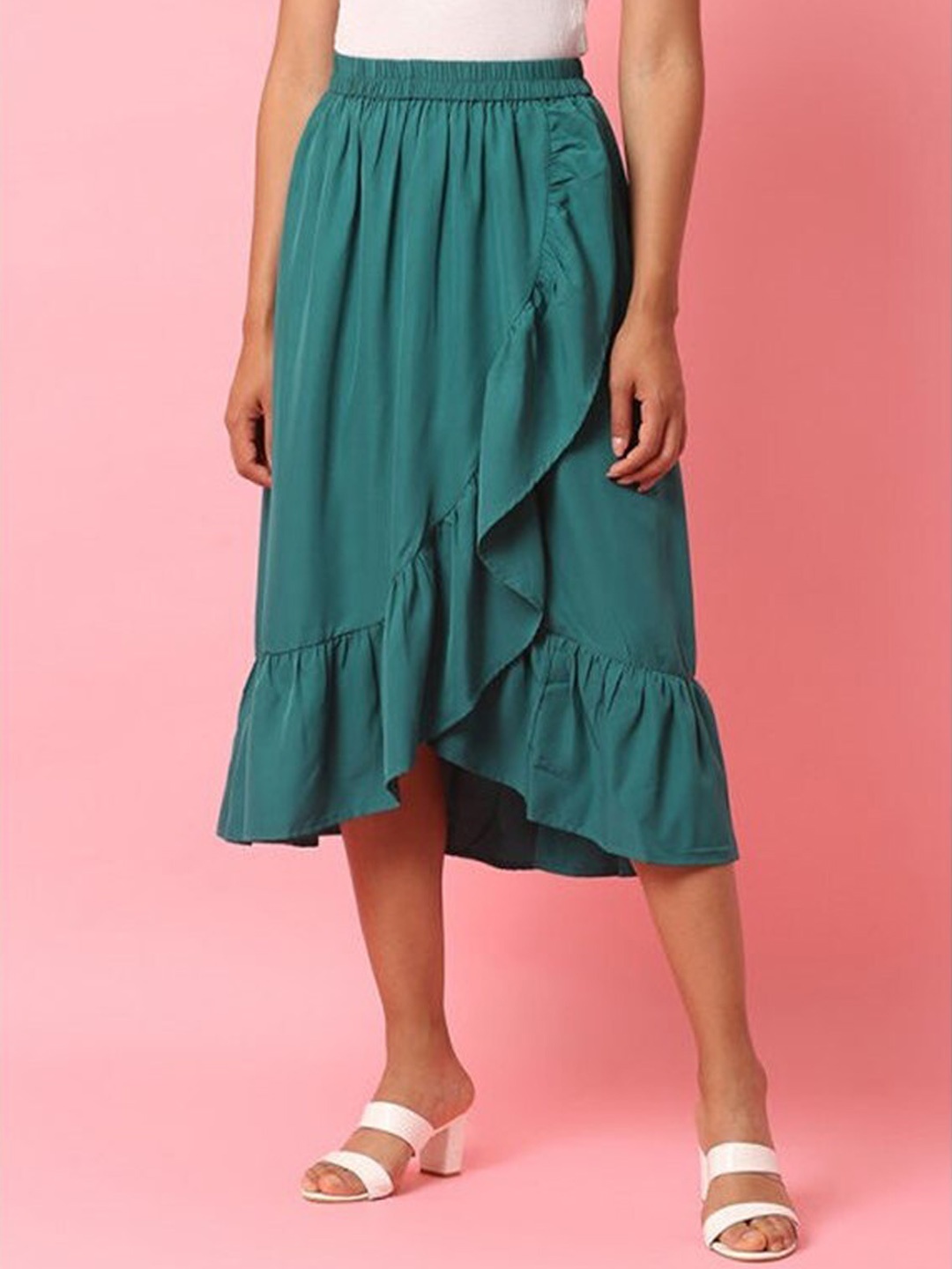 

Aila Gathered Detailed Tulip Midi Skirt, Green