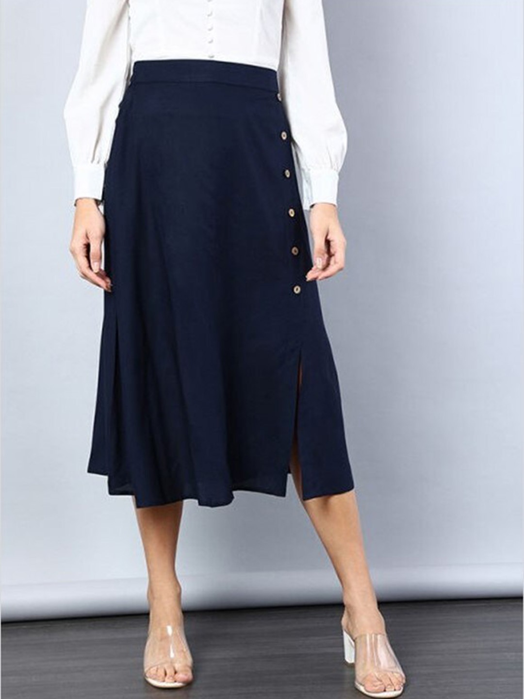 

Aila Mid-Rise A-Line Midi Skirt, Navy blue