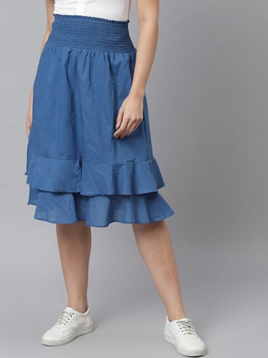 

Aila Mid-Rise Layered Flared Midi Skirt, Blue