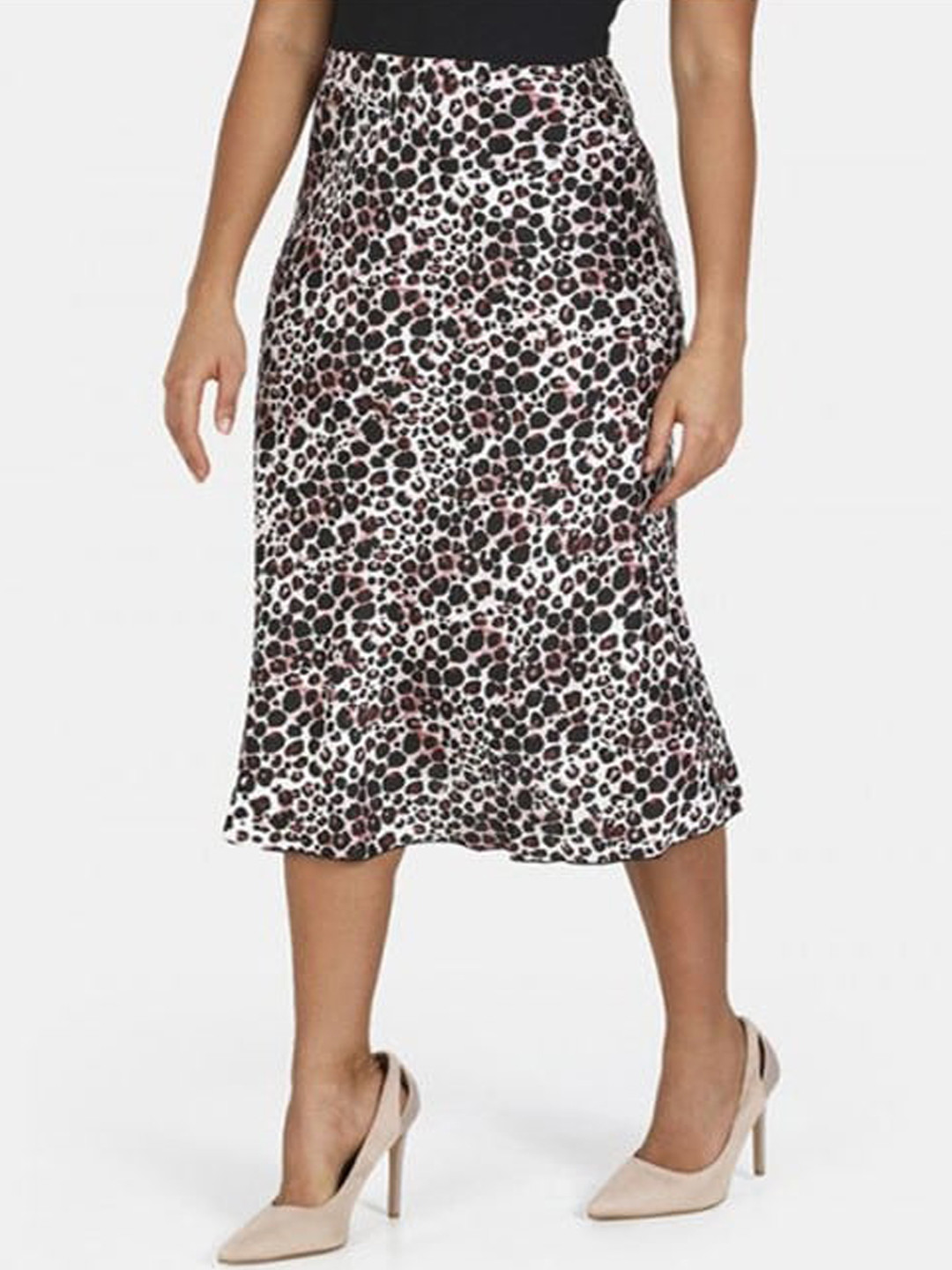

Aila Animal Printed A-Line Midi Skirt, White