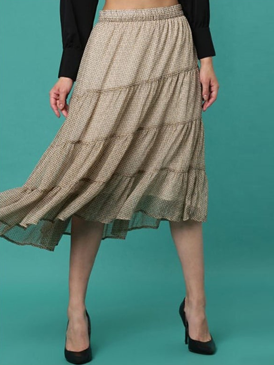 

Aila Geometric Printed Tiered Midi Skirts, Off white