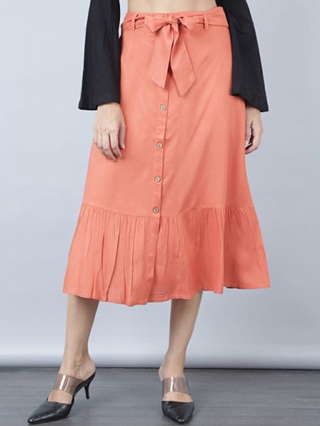 

Aila Belt Detail A-Line Midi Skirt, Orange