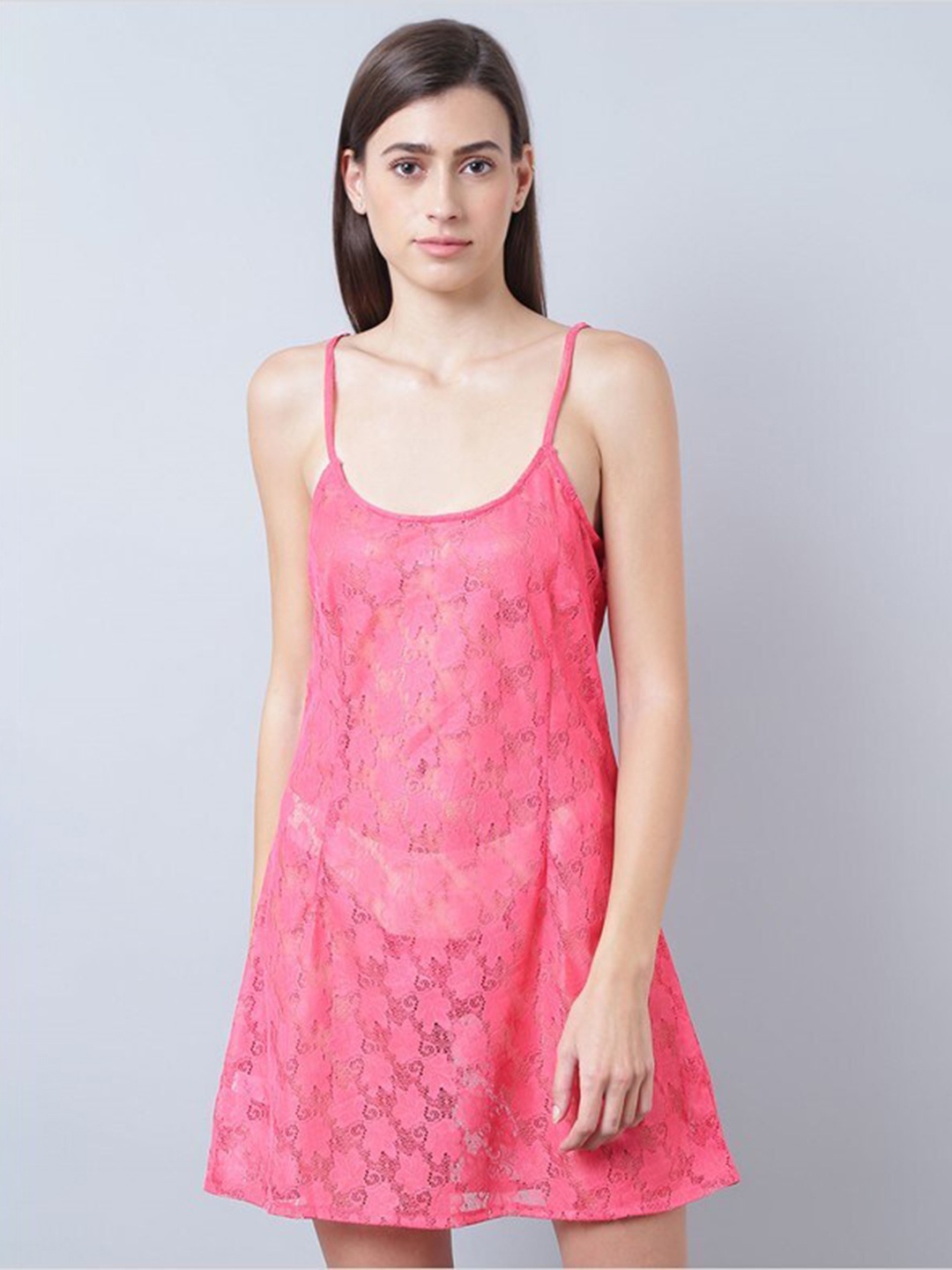 

Aila Self Design Semi-Sheer Baby Doll, Pink