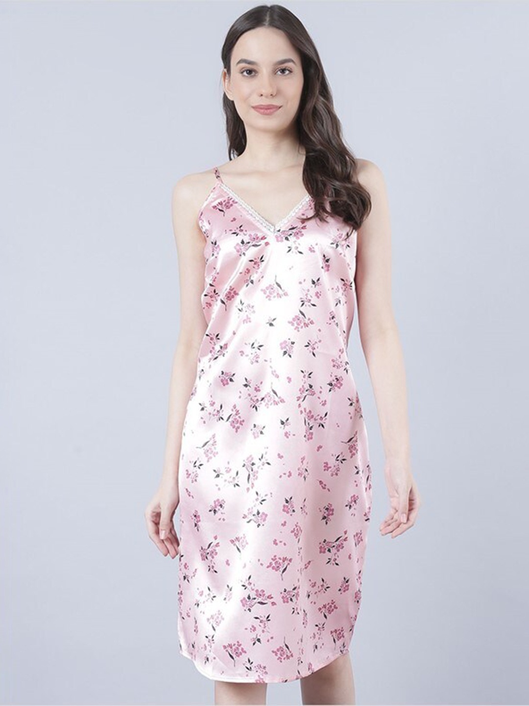 

Aila Floral Printed Shlouder Strap Nightdress, Pink